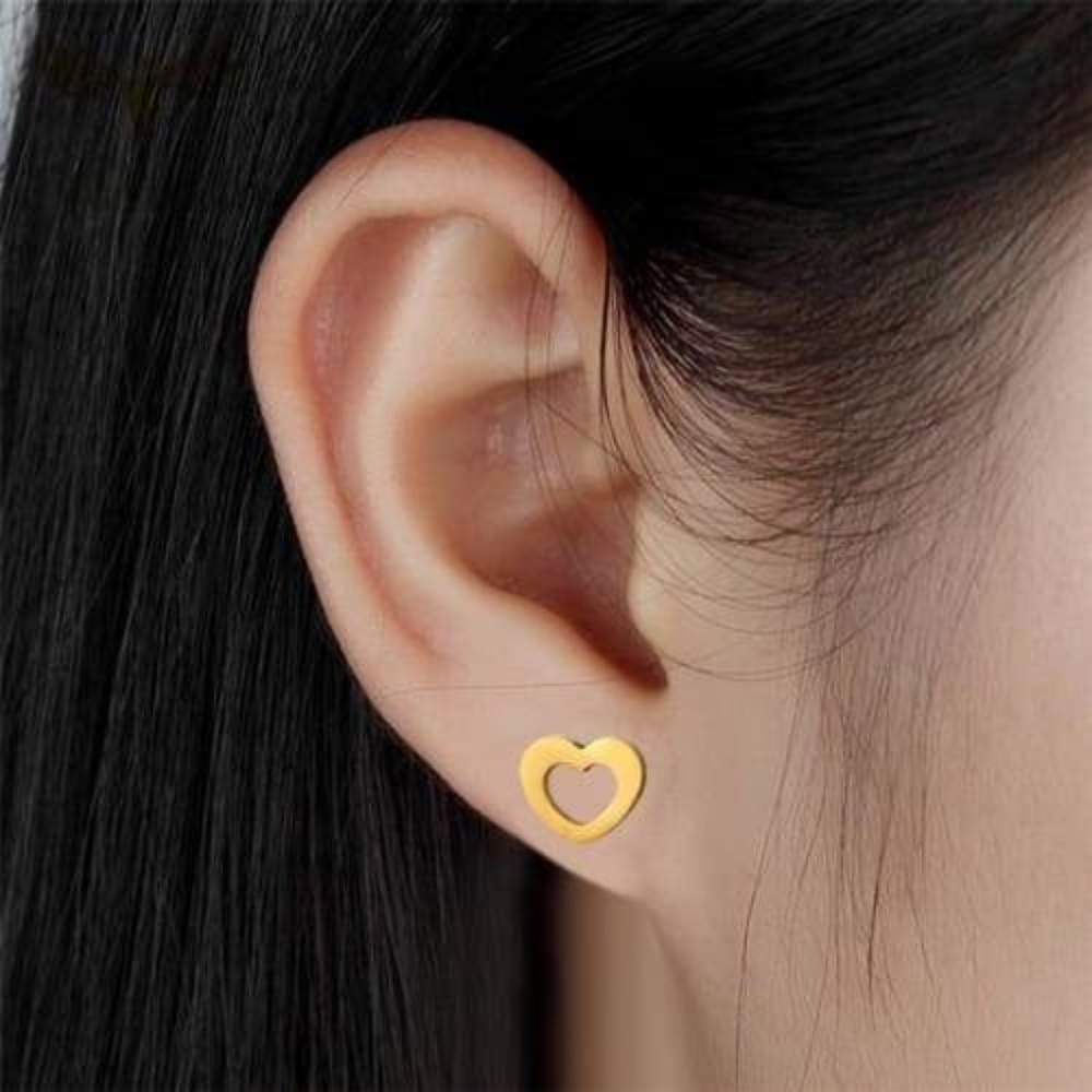 Heart Studs Gold Plated Stainless Steel Earrings - Picture 3 of 3